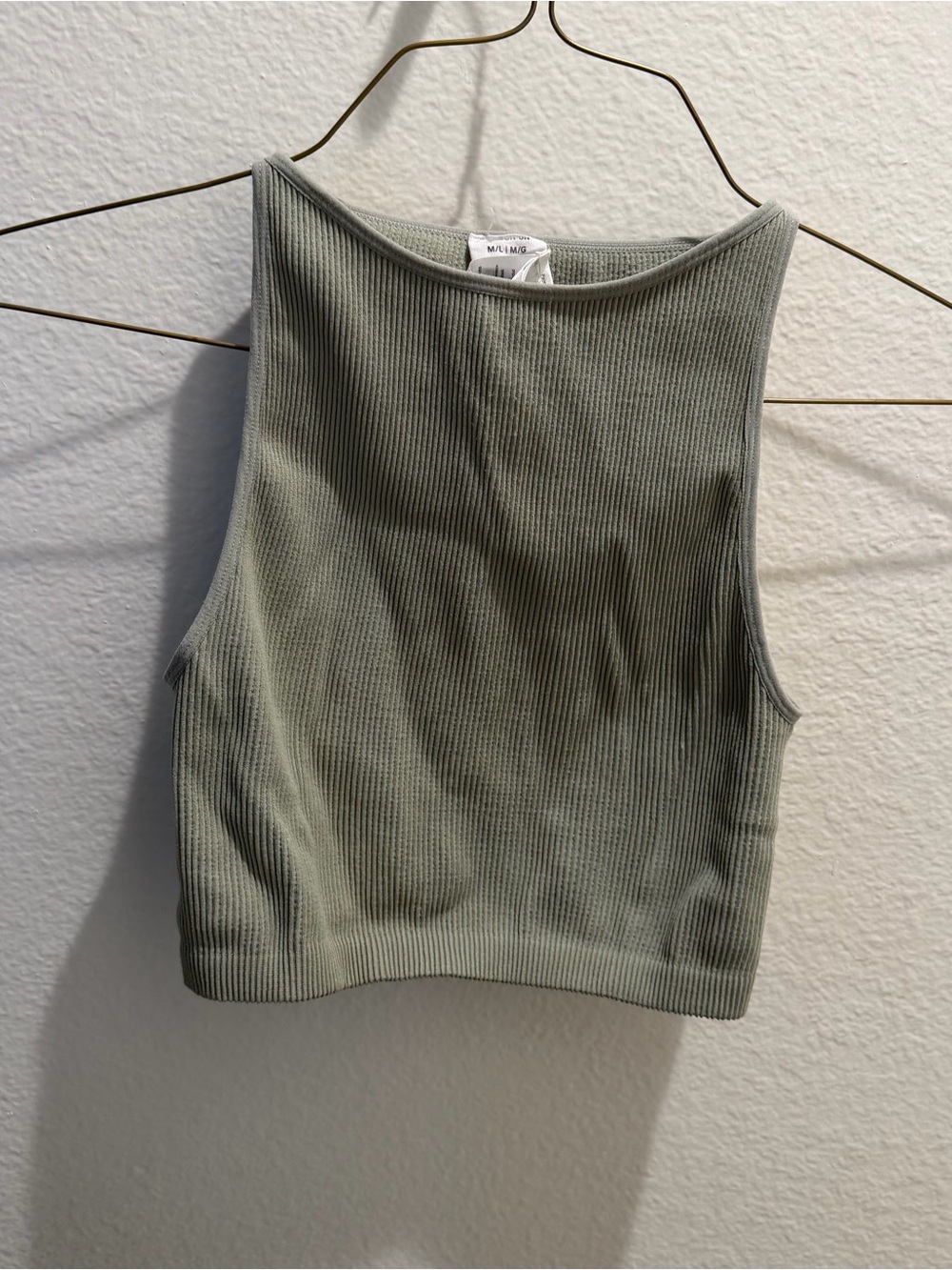 Cotton On Ribbed High Neck Crop Top - Sage